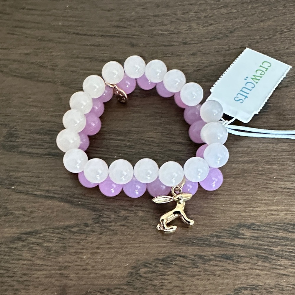 Crewcuts Lavender and White Beaded Bracelet with Bunny Charm